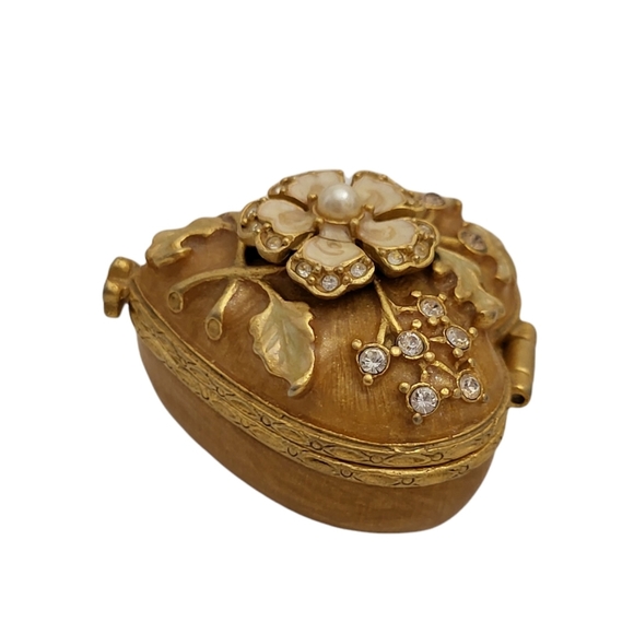 JAY STRONGWATER GOLD HEART  TRINKET BOX W/SWAROVSKI CRYSTALS & FLOWERS  2002 - Picture 6 of 9